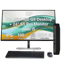 HP - Pro Mini 400 G9 Mini Desktop (i5-12500T, 16GB, 512GB SSD,Intel UHD 770, Bluetooth 5.4, Win 11 Pro)with 24" Monitor 2pack - Black