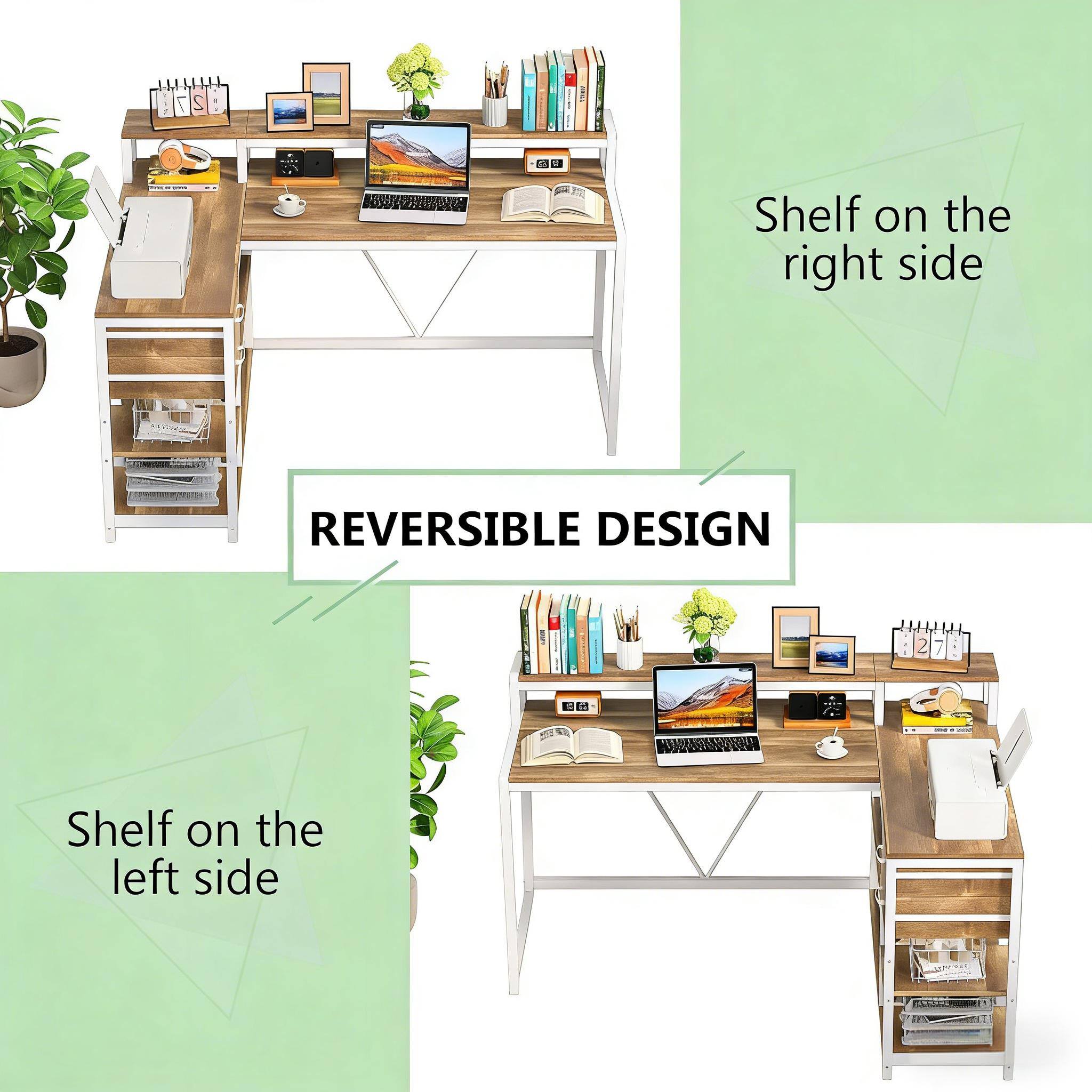 2 Shelf on the right side  
REVERSIBLE DESIGN  
2 Shelf on the left side