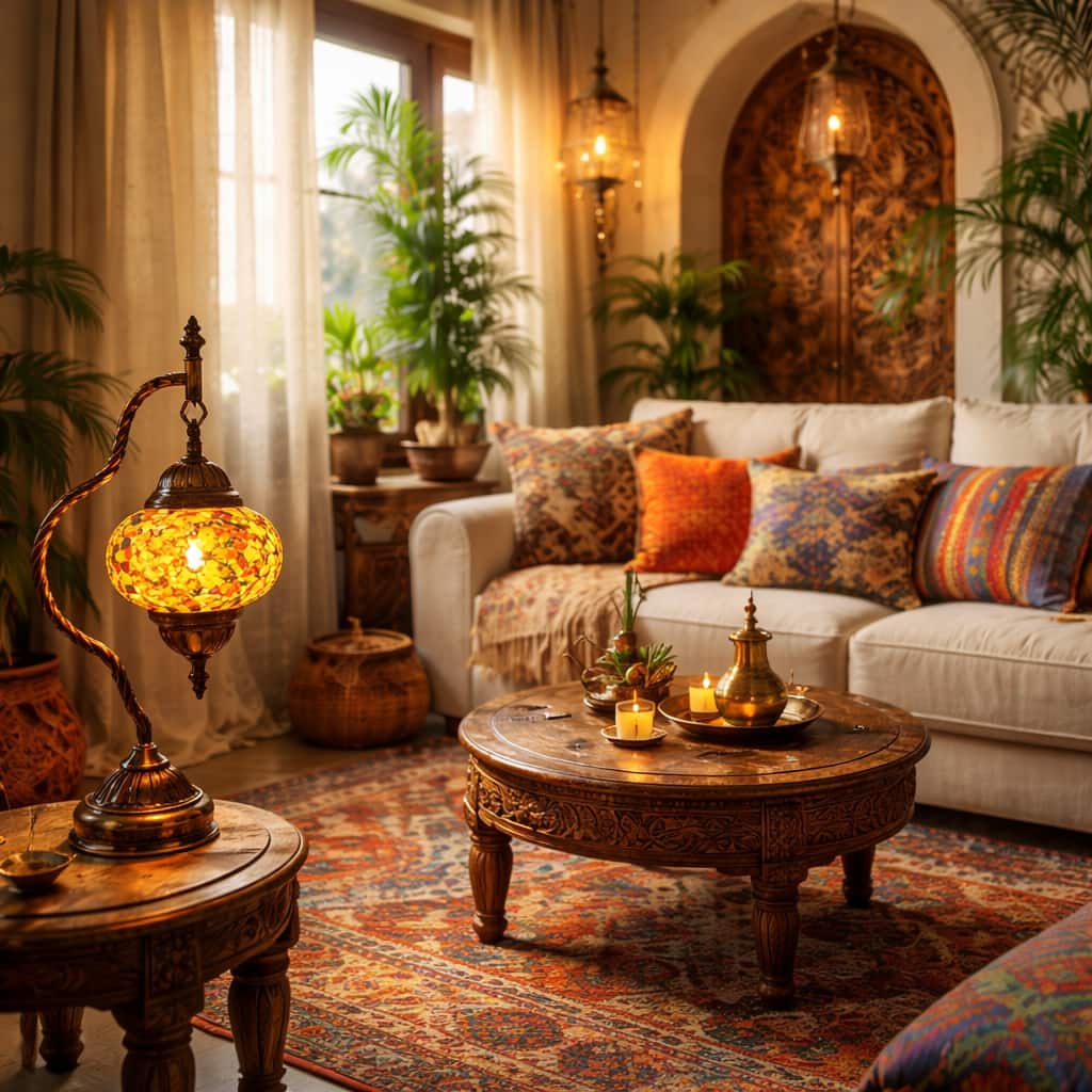 FC Design - 17"H Bronze Artistic Stand Yellow Floral Mosaic Turkish Lamp