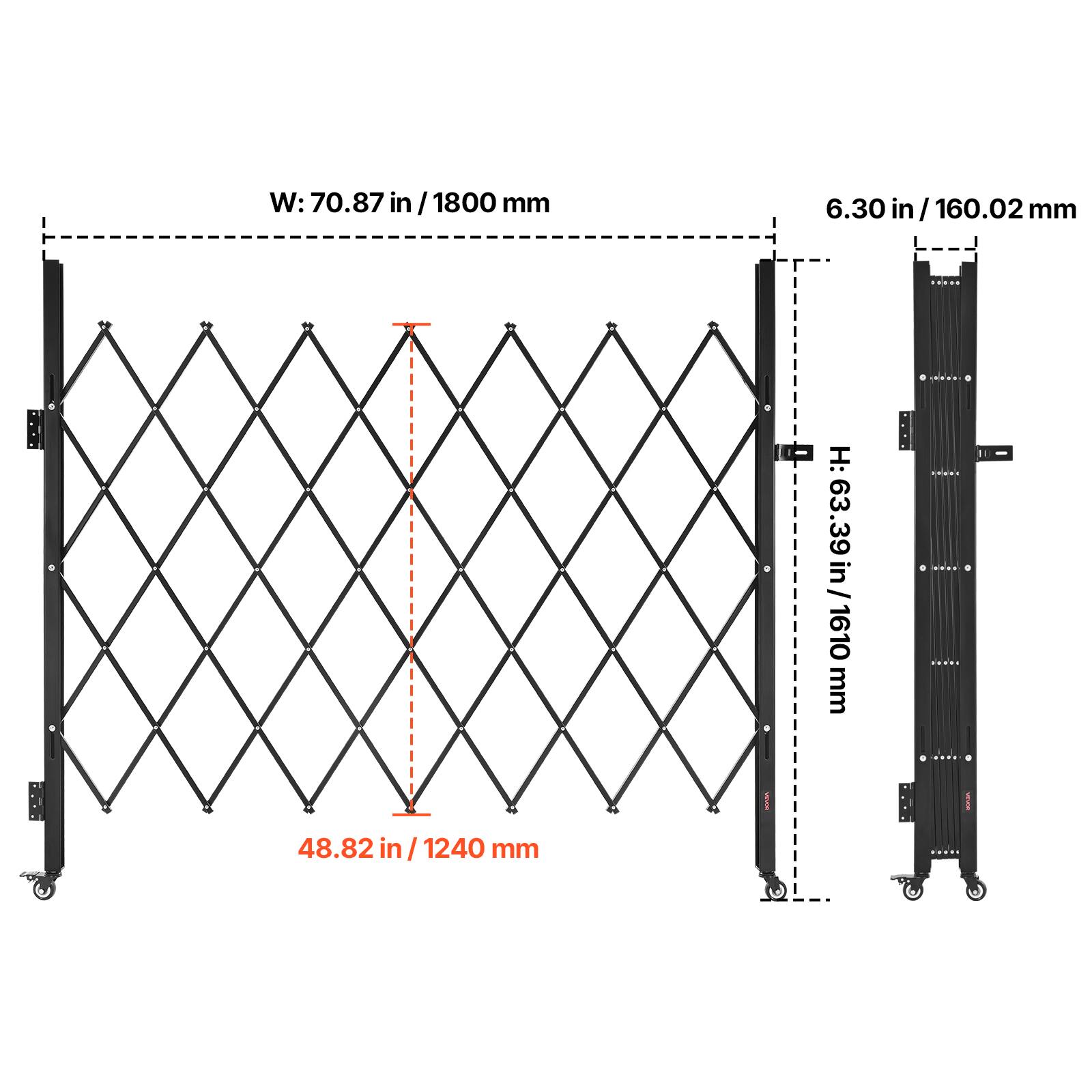 W: 70.87 in / 1800 mm  
H: 63.39 in / 1610 mm  
6.30 in / 160.02 mm  
48.82 in / 1240 mm