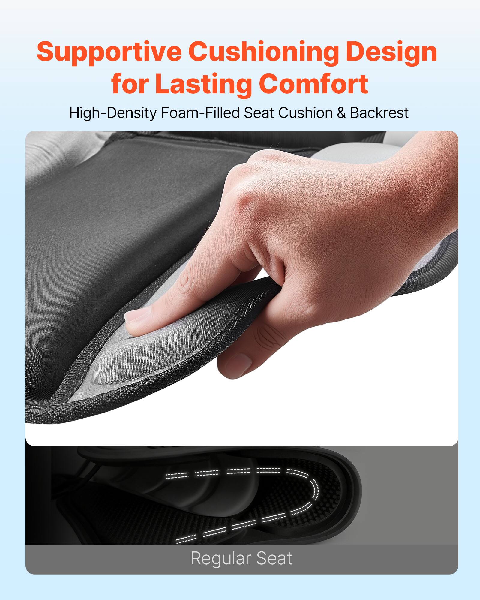 Supportive Cushioning Design for Lasting Comfort  
High-Density Foam-Filled Seat Cushion & Backrest  
Regular Seat