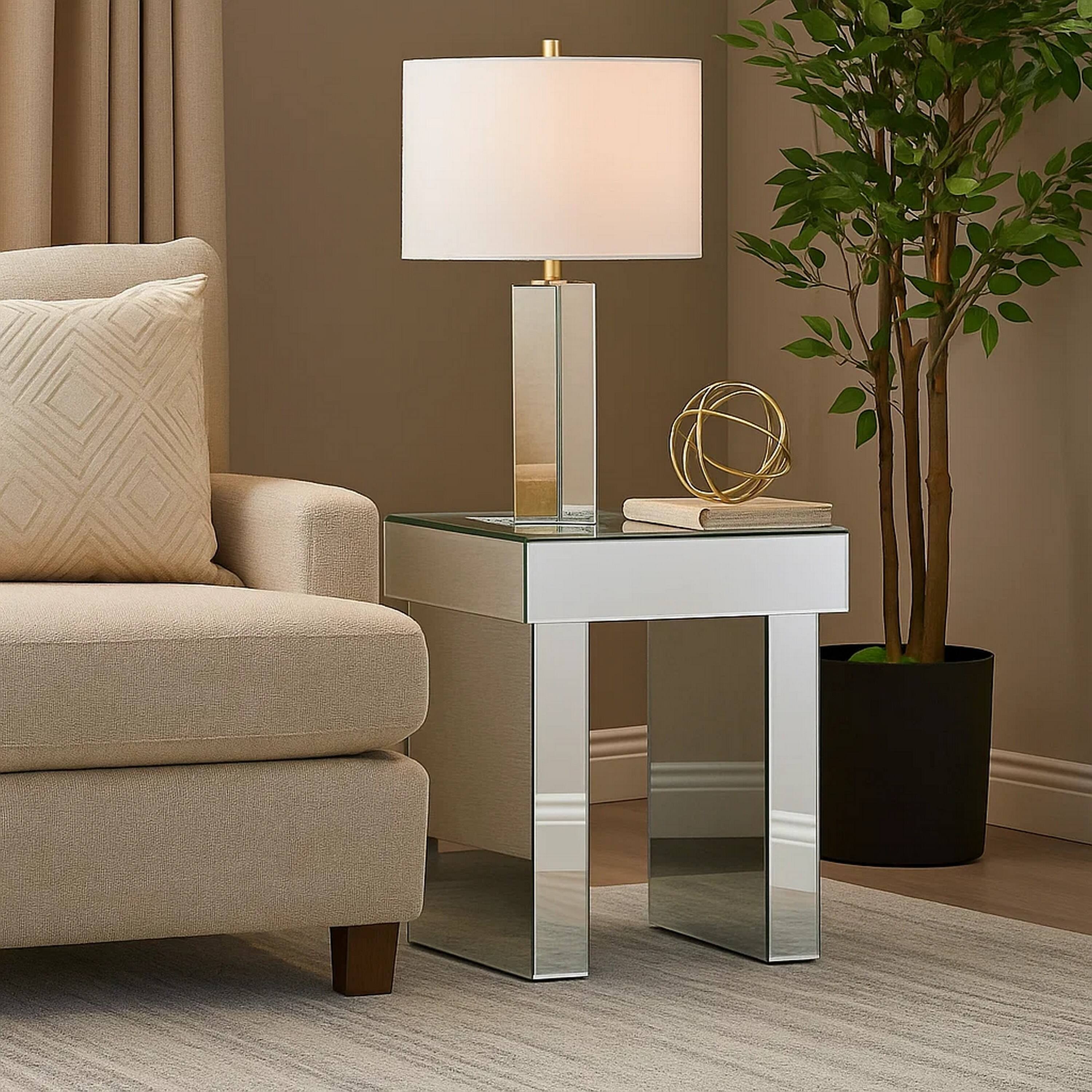 Alt View 6. Manhattan Lane - Noe 24 Inch Square End Accent Table, Mirrored, Faux Diamond Inlay - Silver.