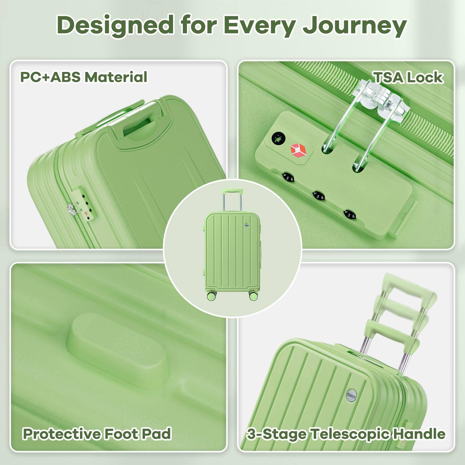 Designed for Every Journey

- PC+ABS Material
- TSA Lock
- Protective Foot Pad
- 3-Stage Telescopic Handle
