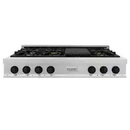 ZLINE - Autograph 48 in. Legacy Gas Rangetop with 7 Burners and Porcelain Cooktop in Satin Stainlesswith Matte Black Accents - Satin Stainless Steel