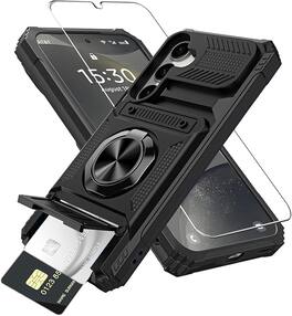 Gravity Ridge - for Samsung Galaxy S25 Wallet Case with Card Holder 360°Ring Kickstand Military Grade Drop Shockproof Rugged Case - Black