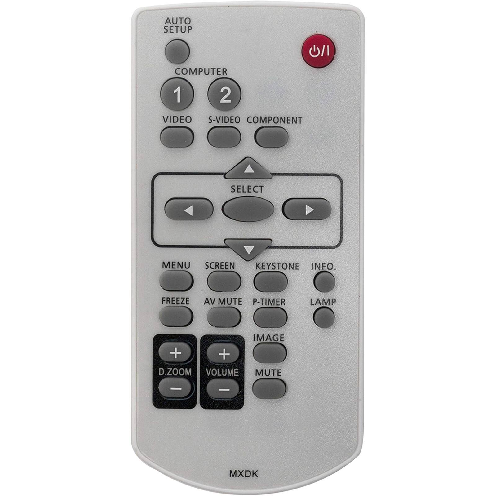 AUTO SETUP  
COMPUTER 1 2 VIDEO S-VIDEO COMPONENT SELECT  
MENU SCREEN KEYSTONE INFO.  
FREEZE AV MUTE P-TIMER LAMP IMAGE  
D.ZOOM VOLUME MUTE  
MXDK