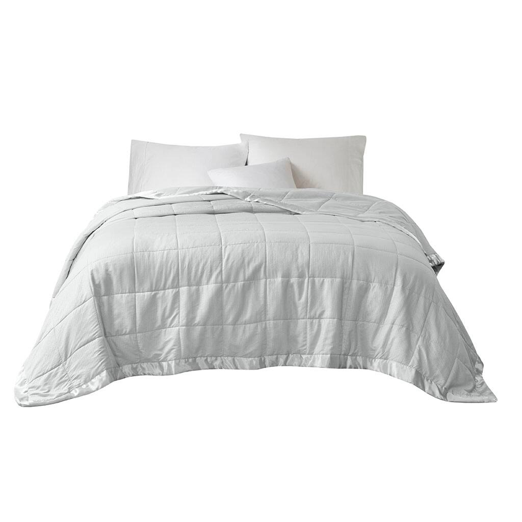 Front. Gracie Mills - Gracie Mills Lucile Textured Oversized Down Alternative Blanket with Satin Trim - Grey.