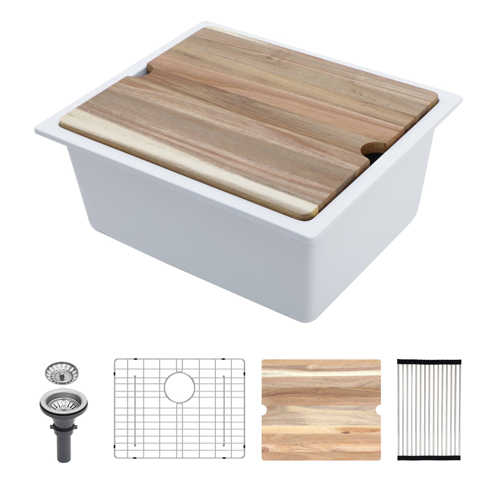 Alt View 1. Siljoy - Quartz Kitchen Sink - 21x18" White granite composite Workstation undermount kitchen sink - White.