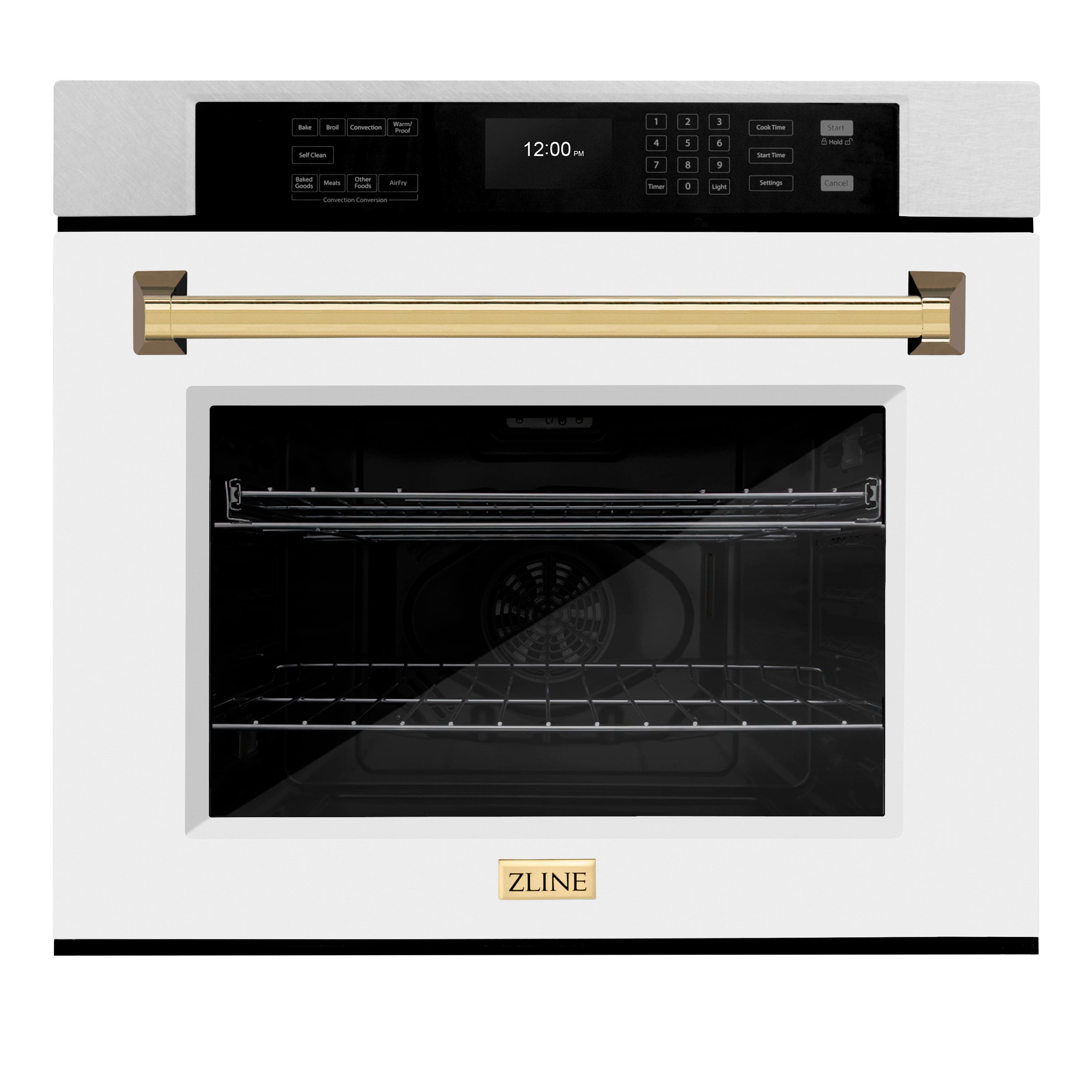 ZLINE - 30 in. Autograph Wall Oven w/ Air Fry in Satin Steel w/ White Gold Accents - Satin Stainless Steel - Front_Zoom