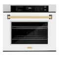 ZLINE - 30 in. Autograph Wall Oven w/ Air Fry in Satin Steel w/ White Gold Accents - Satin Stainless Steel
