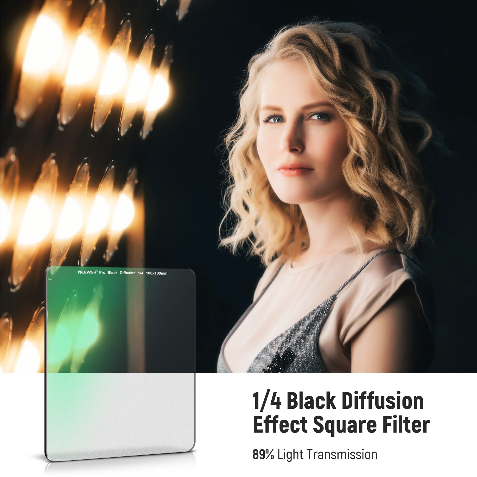 NEEWER Pro - Oeffusion 158 100x100mm 1/4 Black Diffusion Effect Square Filter 89% Light Transmission