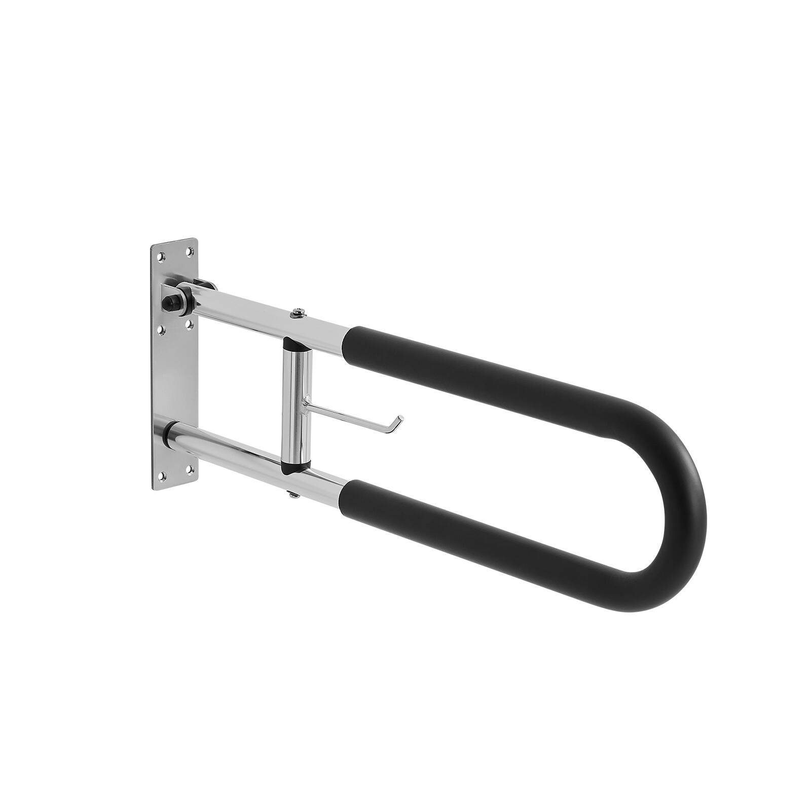 Alt View 5. VEVOR - Toilet Safety Rail, 30 Inch U-Shaped Handicap Grab Bar, Foldable Senior Safety Pole, Flip Up Toilet Grab Bars - Bright Silver.