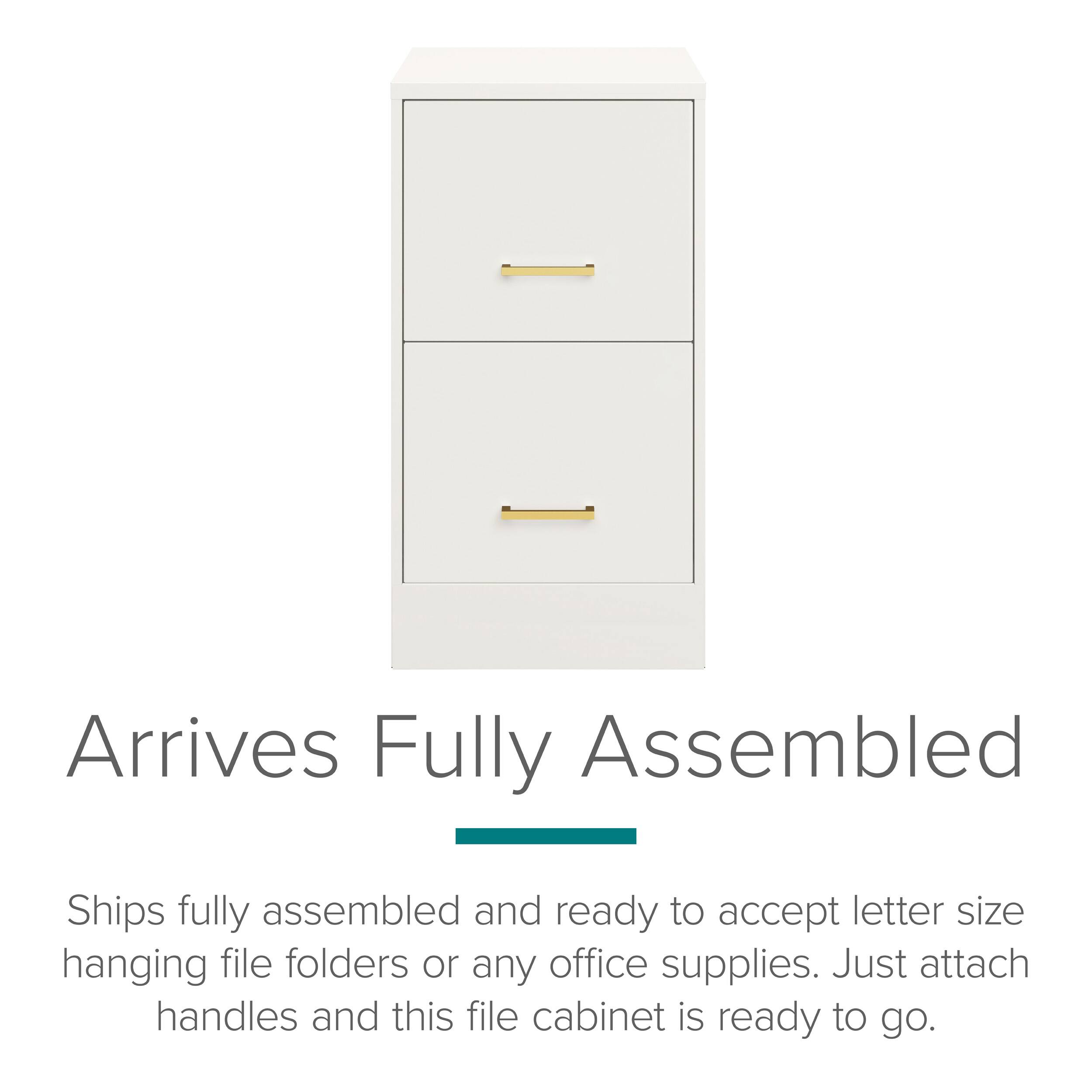 Arrives Fully Assembled

Ships fully assembled and ready to accept letter size hanging file folders or any office supplies. Just attach handles and this file cabinet is ready to go.