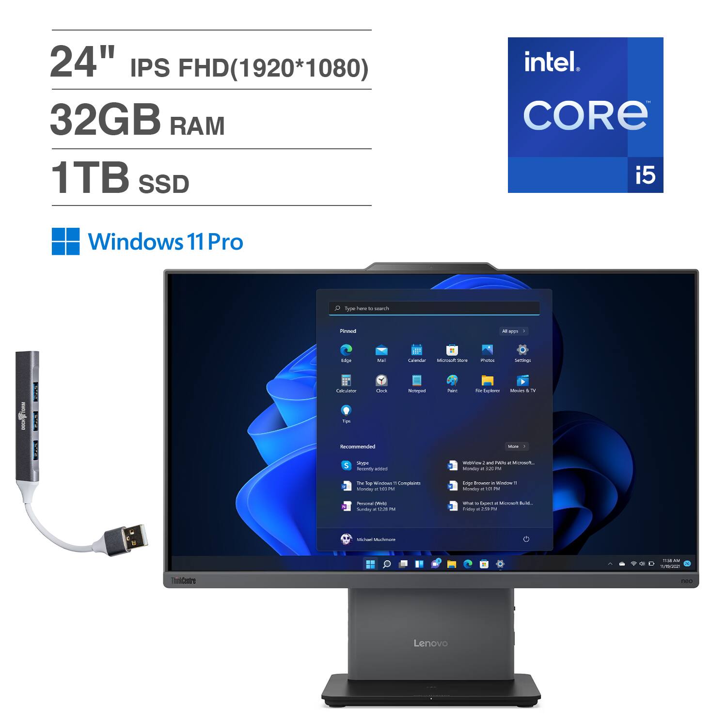 Lenovo - ThinkCentre Neo 50a All-in-One 24 FHD Display (i5-13420H, 32GB, 1TB SSD, Intel UHD, Win 11 Pro) w/USB Hub - Eclipse Black
