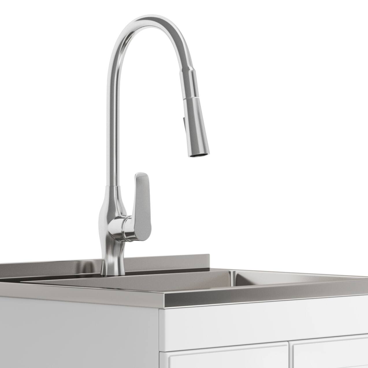 Alt View 4. Simpli Home - Lawrence  All-in-One 24-inch Utility Sink & Cabinet - Pure White.