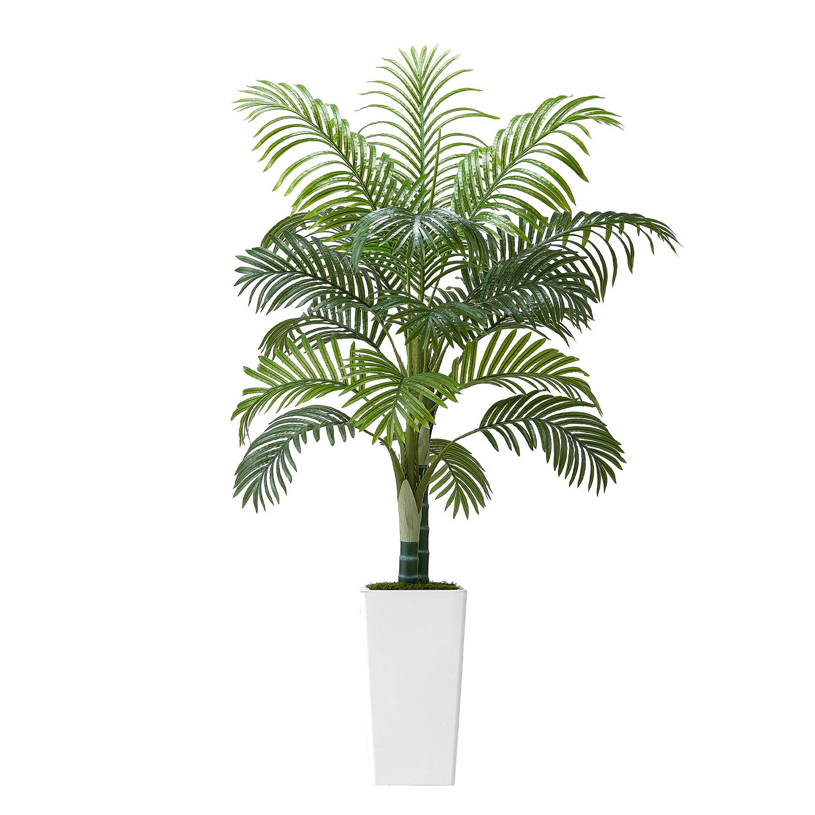 Alt View 5. VEVOR - Artificial Areca Palm Tree 5 ft, Fake Palm Tropical Plants with White Tall Planter, Faux Floor Silk Plant in Pot - Green.
