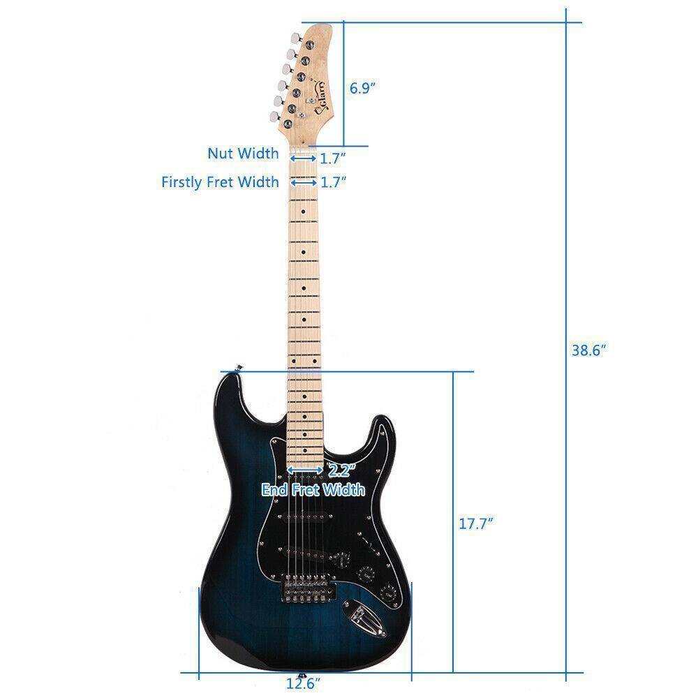 - Nut Width: 1.7"
- Firstly Fret Width: 1.7"
- End Fret Width: 2.2"
- Body Length: 38.6"
- Body Width: 17.7"
- Body Depth: 12.6"
- Scale Length: 6.9"