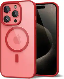 Entronix - Magnetic Case for iPhone 15 Pro Max - Clear Matte Soft Frame - Red