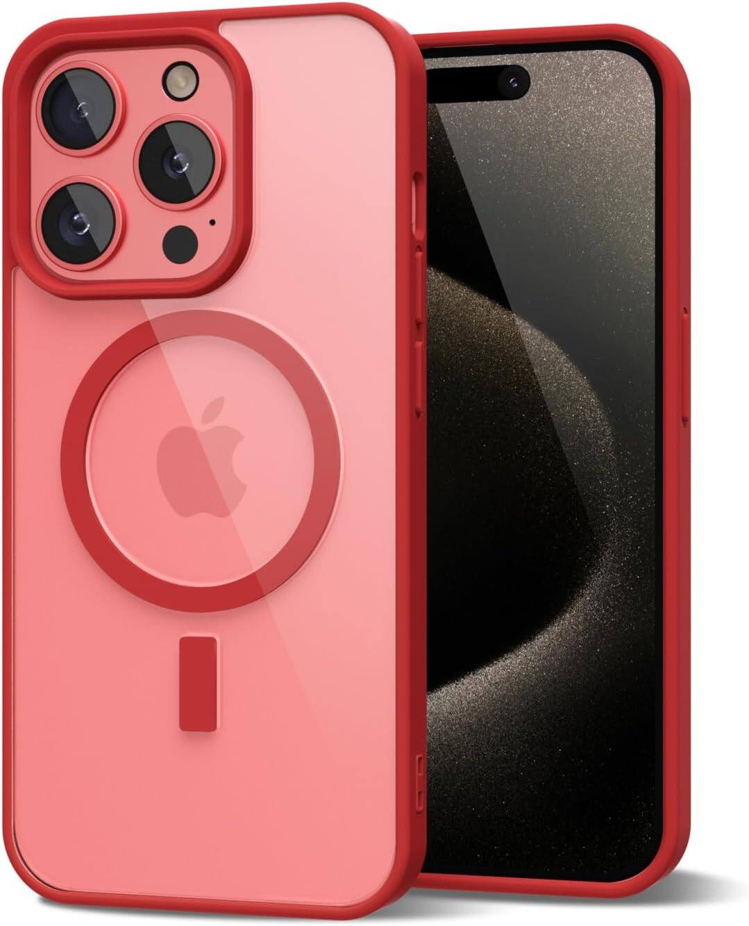 Left. Entronix - Entronix Magnetic Case for iPhone 14 Pro - Clear Back Soft Matte Frame - Pink.