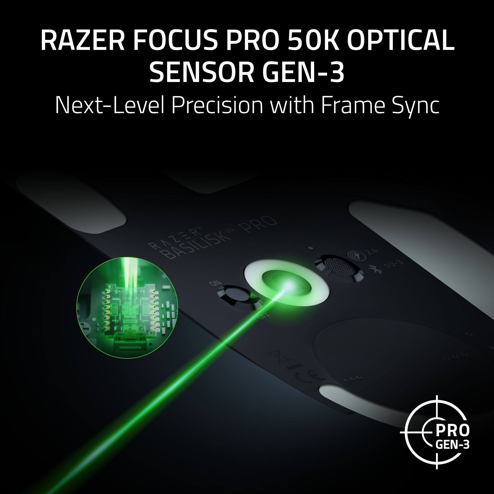 RAZER FOCUS PRO 50K OPTICAL SENSOR GEN-3  
Next-Level Precision with Frame Sync  

RAZER V4 PRO  
2.4 1.2.3  
OFF  
CE  

PRO GEN-3