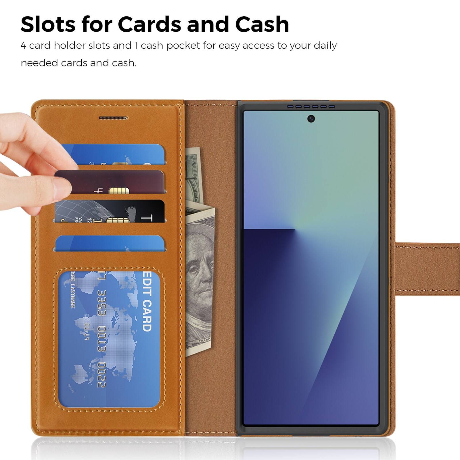 Slots for Cards and Cash  
4 card holder slots and 1 cash pocket for easy access to your daily needed cards and cash.  

T T LASTNAME 67470  
3353 ETOO 0022 EDIT CARD