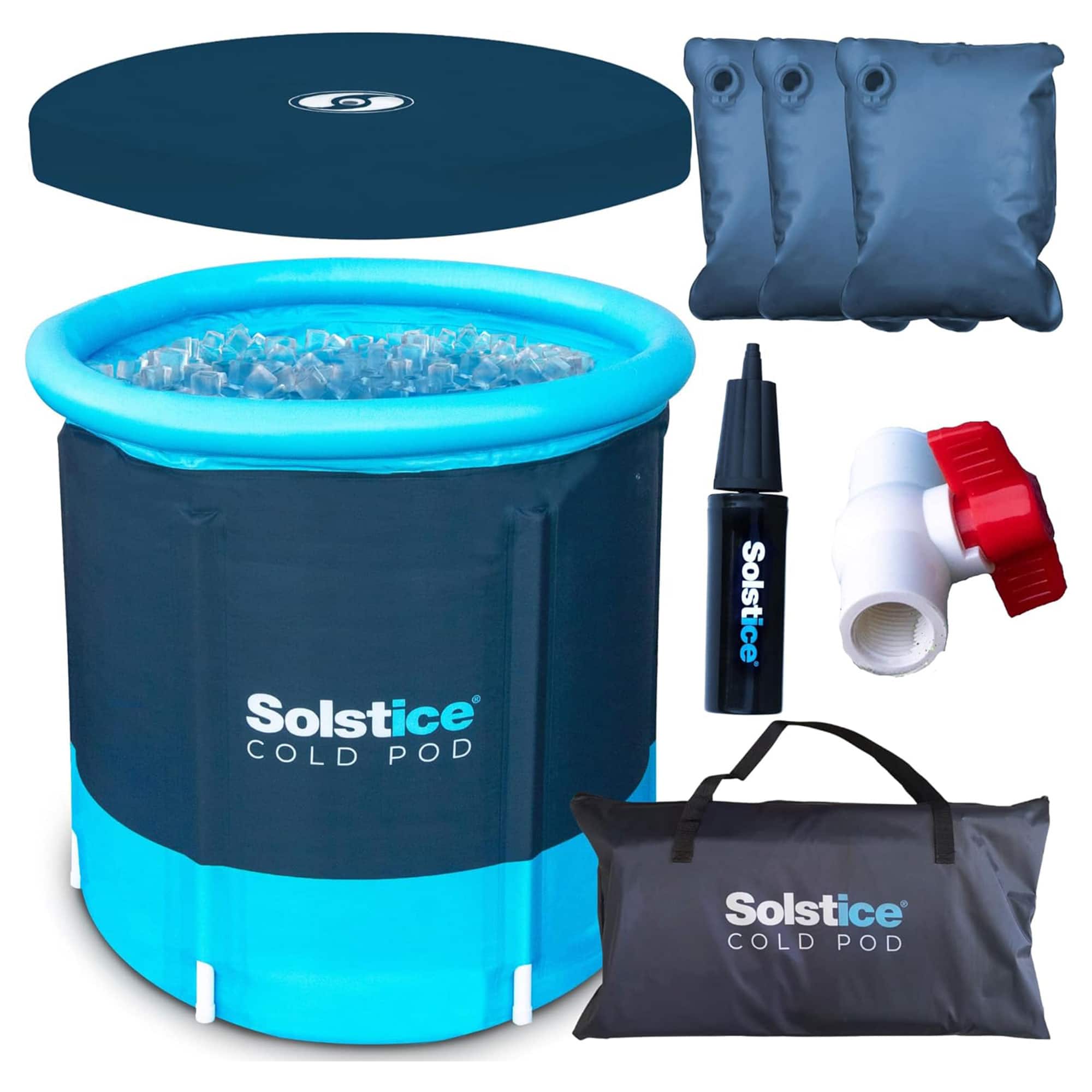 Solstice - Cold Pod Plunge 84.5 Gallon Ice Bath Tub with Large Lid and Carry Bag - Dark grey & blue
