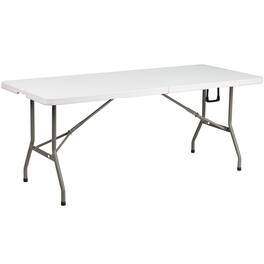 Emma + Oliver - 6-Foot Bi-Fold Plastic Banquet and Event Folding Table with Handle - Granite White