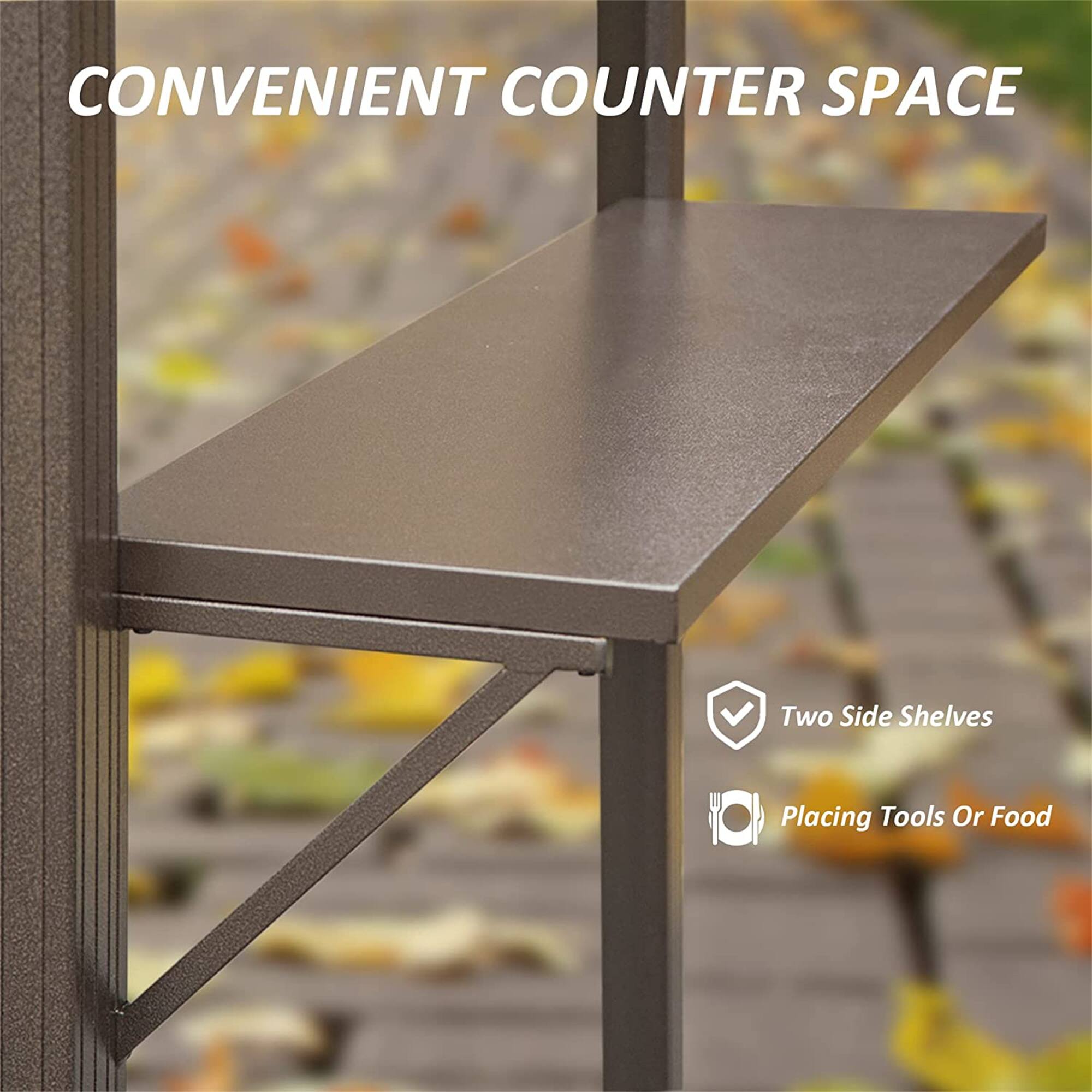 CONVENIENT COUNTER SPACE

- Two Side Shelves
- Placing Tools Or Food