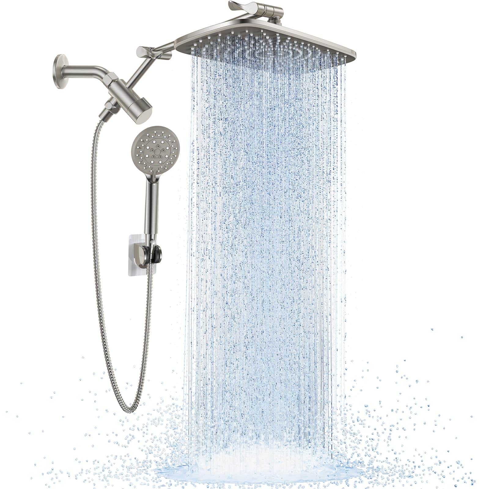 Dazzed Corner - High-Pressure Rain Shower Head with Handheld Spray, Adjustable Extension Arm - Brushed Nickel