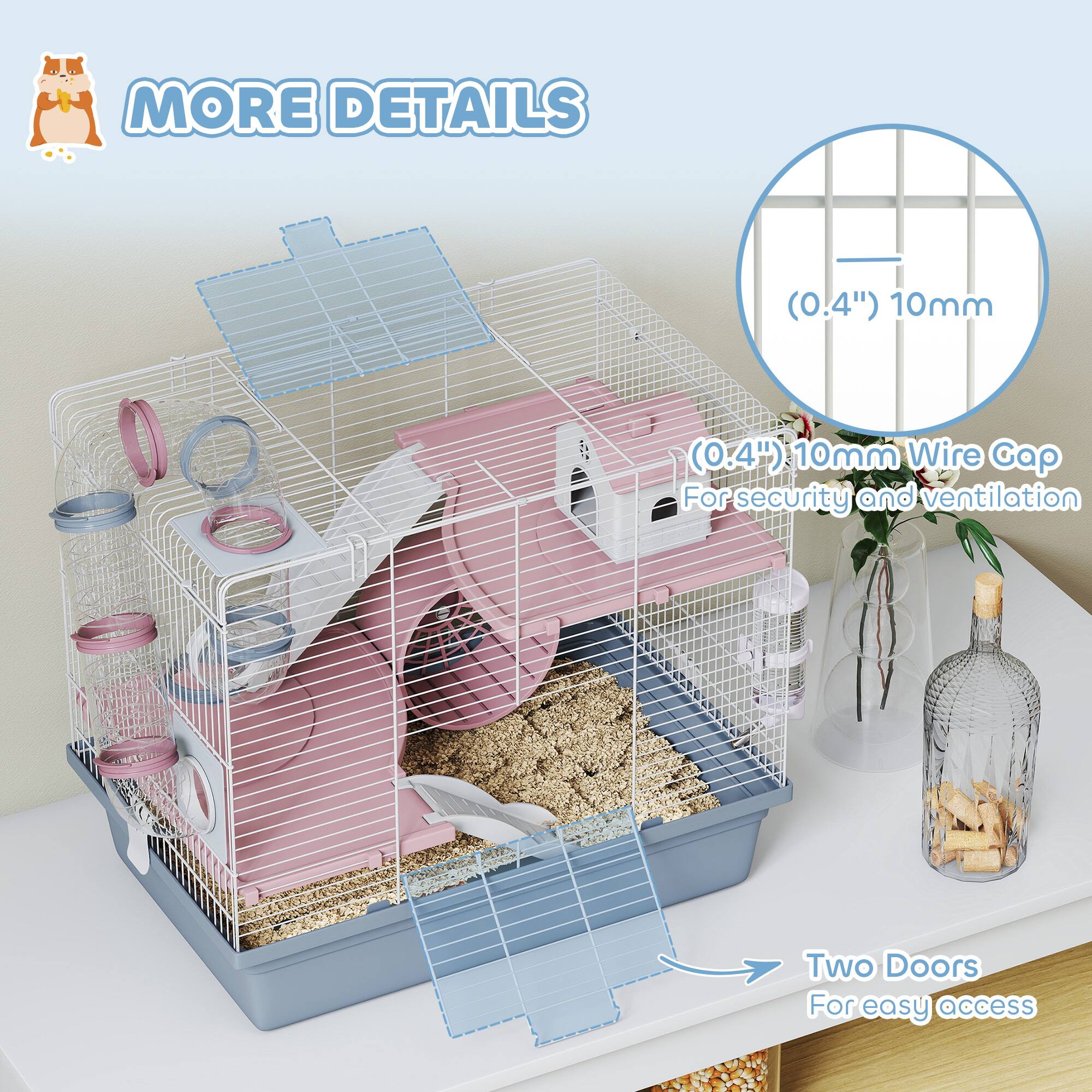 MORE DETAILS

(0.4") 10mm Wire Gap  
For security and ventilation

Two Doors  
For easy access