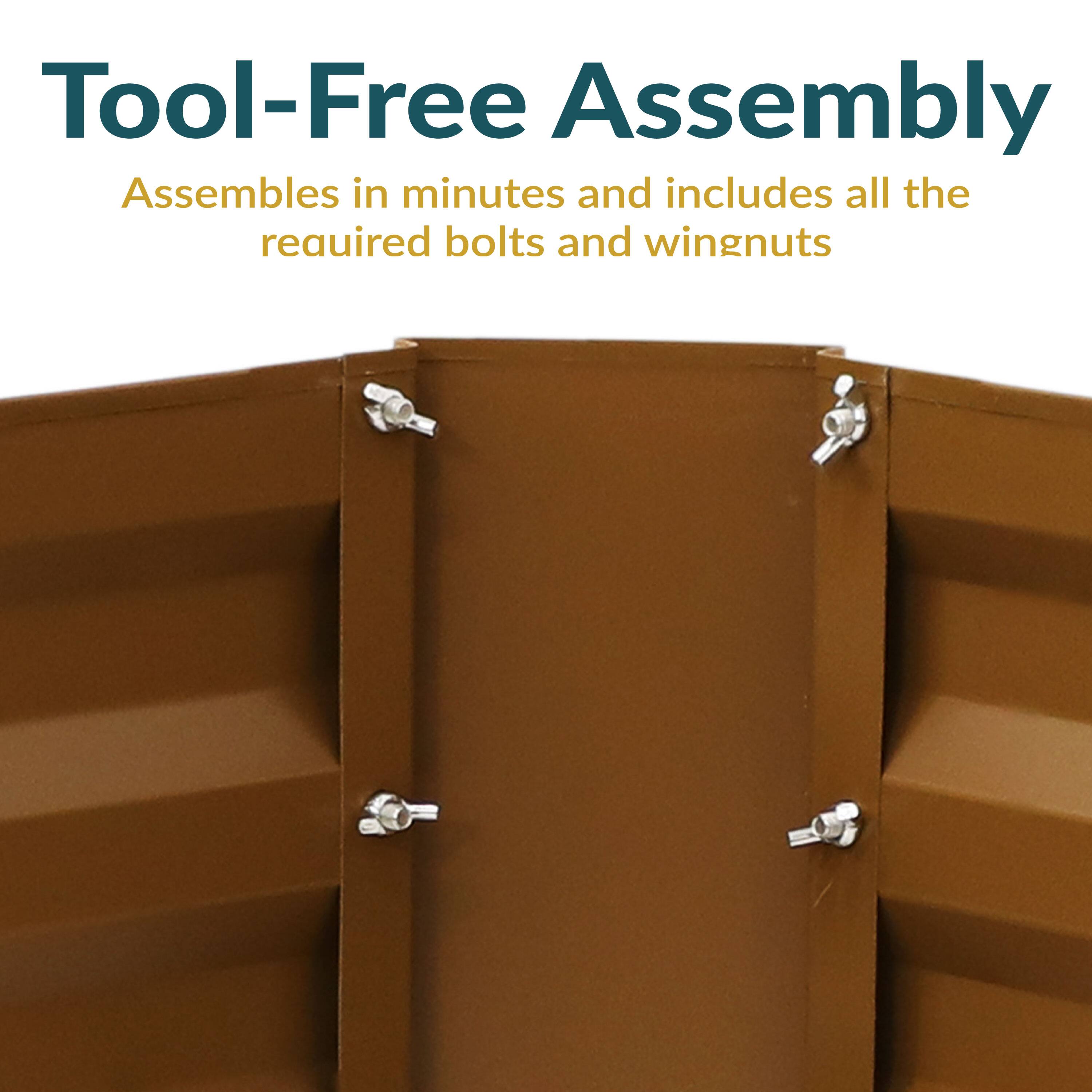 Tool-Free Assembly  
Assembles in minutes and includes all the required bolts and wingnuts