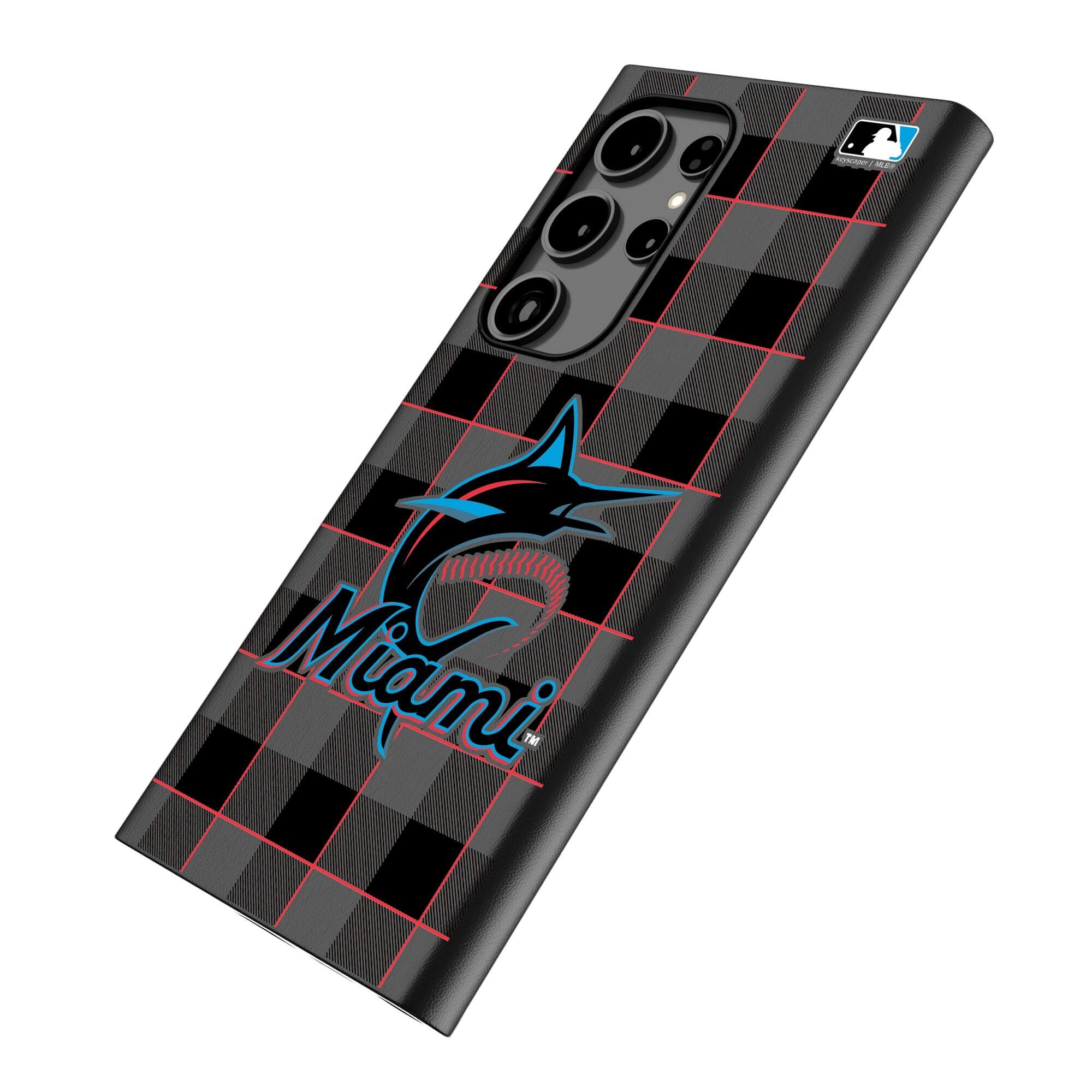 Alt View 1. Keyscaper - Miami Marlins Plaid Galaxy Magnetic Bump Case - S24 Ultra - Black.