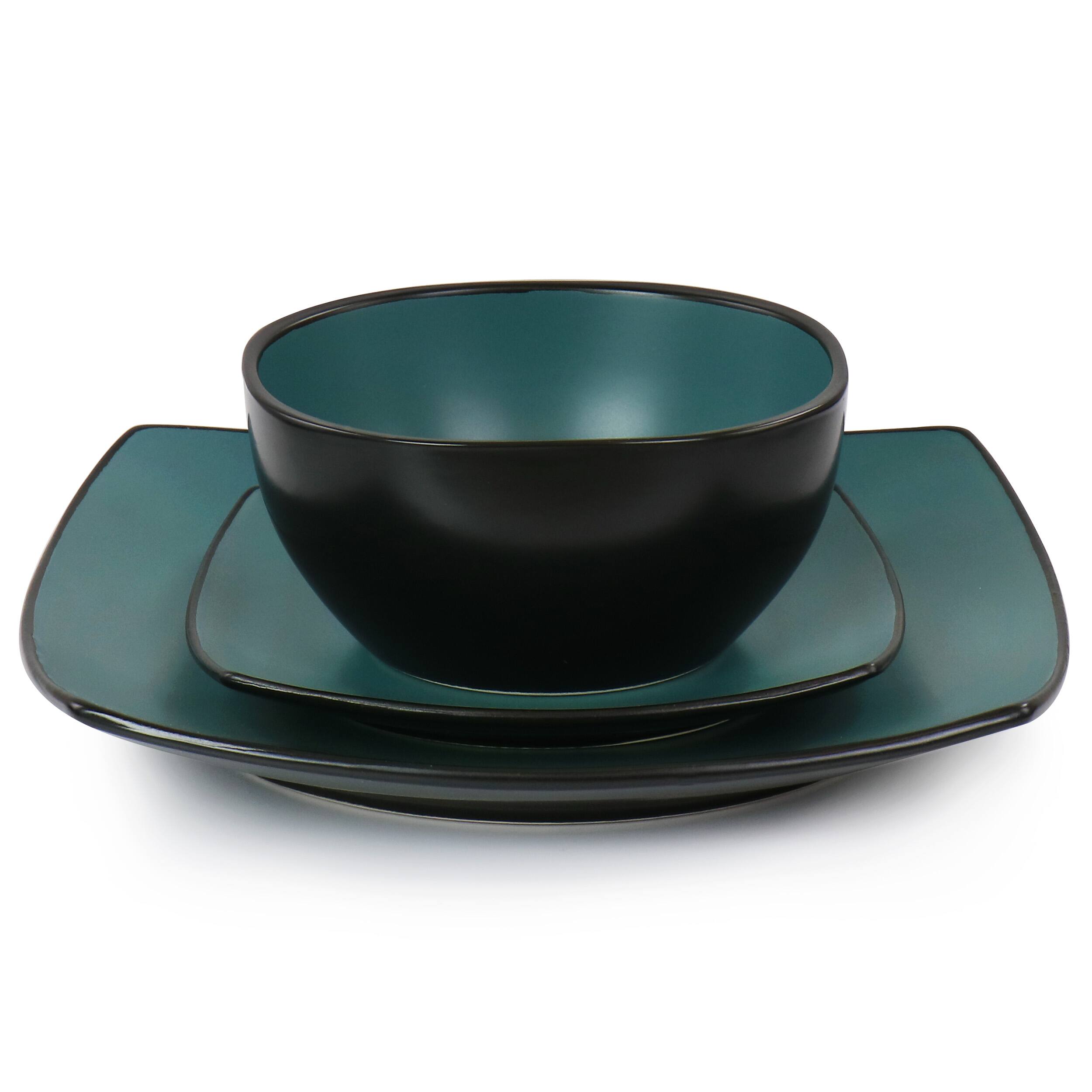 Alt View 2. Gibson - Gibson Elite Soho Lounge 16 Piece Matte Glaze Square Dinnerware Set in Teal - Teal.