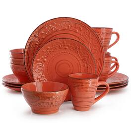 Elama - Malibu Jasper 16-Piece Stoneware Dinnerware Set - Orange