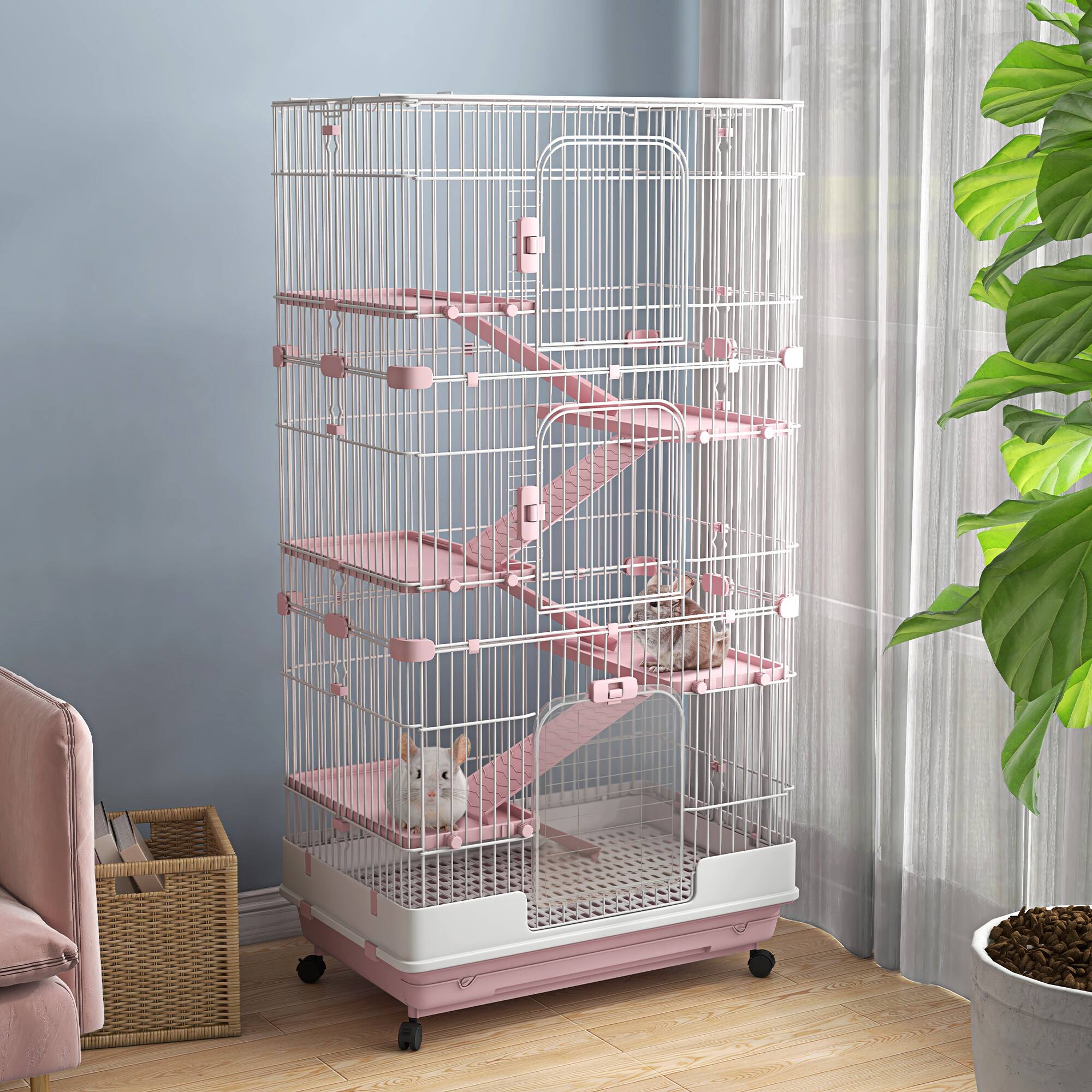 Alt View 1. Pawhut - 32"L 6-Level Small Animal Cage Bunny Hutch with Universal Wheels, Slide-out Tray for Chinchillas.