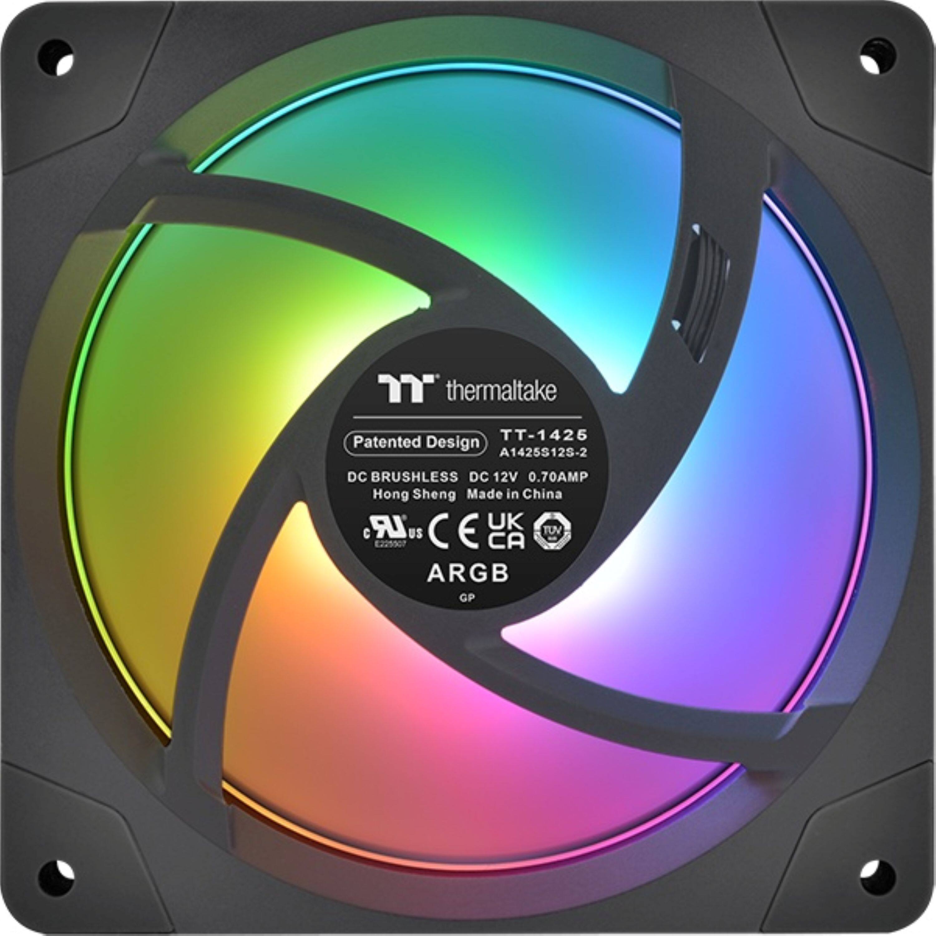 "Thermaltake TT-1426 Patented Design A1425S12S-2 DC BRUSHLESS DC 12V 0.70AMP Hong Sheng Made in China LR UK  US C E TUV E22ssor CA ARGB GP"