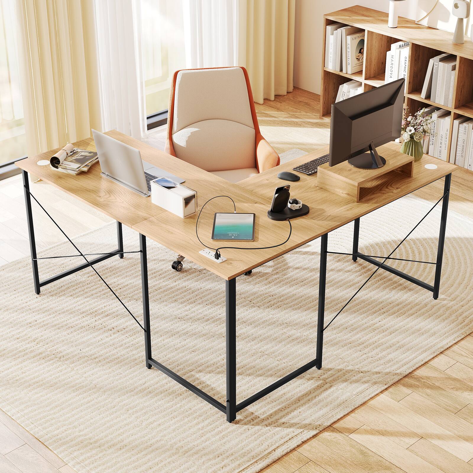 Gymax L Shaped Reversible Computer Desk 2 Person Long Table w