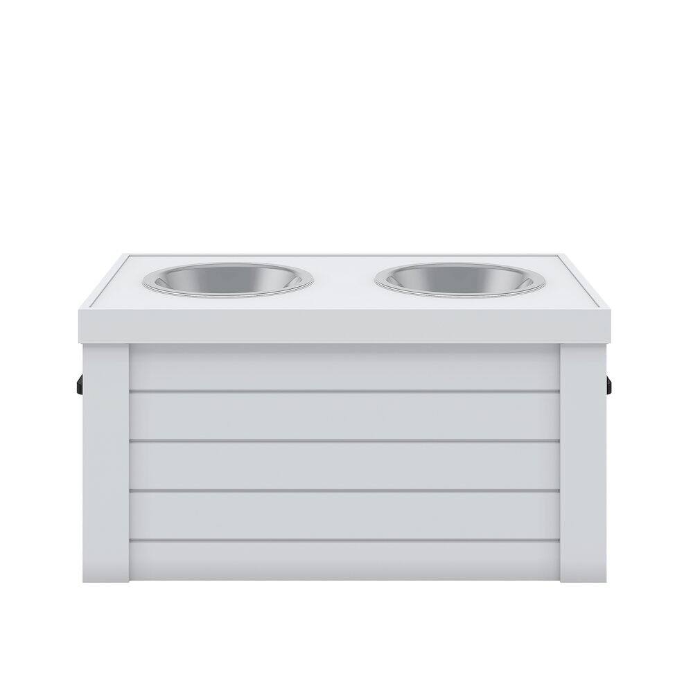 Back. New Age Pet - Elevated Dog Feeder in Antique White, Two Bowl Design, Small to Medium Size Dog - White.