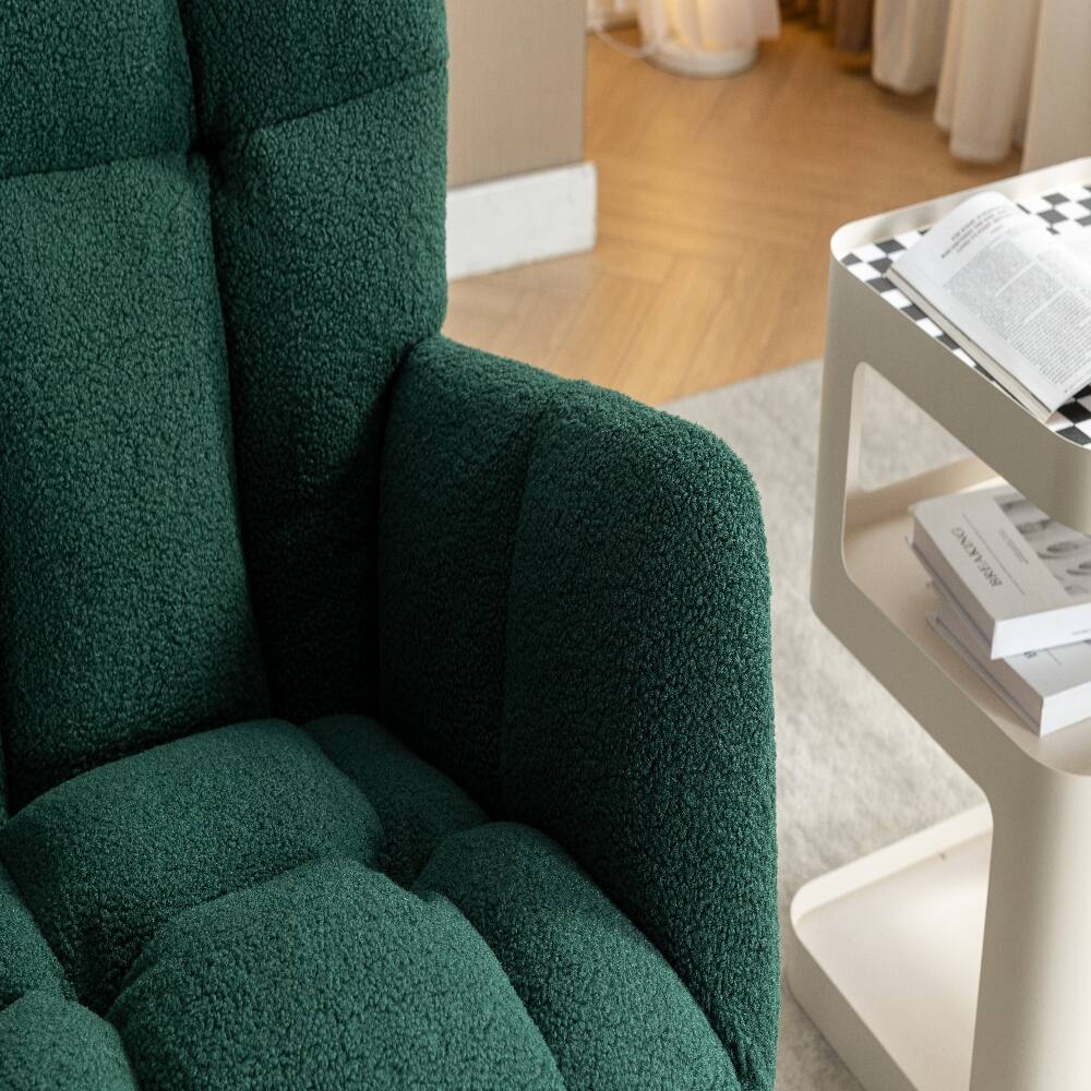 Alt View 10. Loheer - Loheer Green Teddy Fabric Nursery Rocking Chair, Adjustable Footstool Leisure Rocker with Storage Pocket - Green.