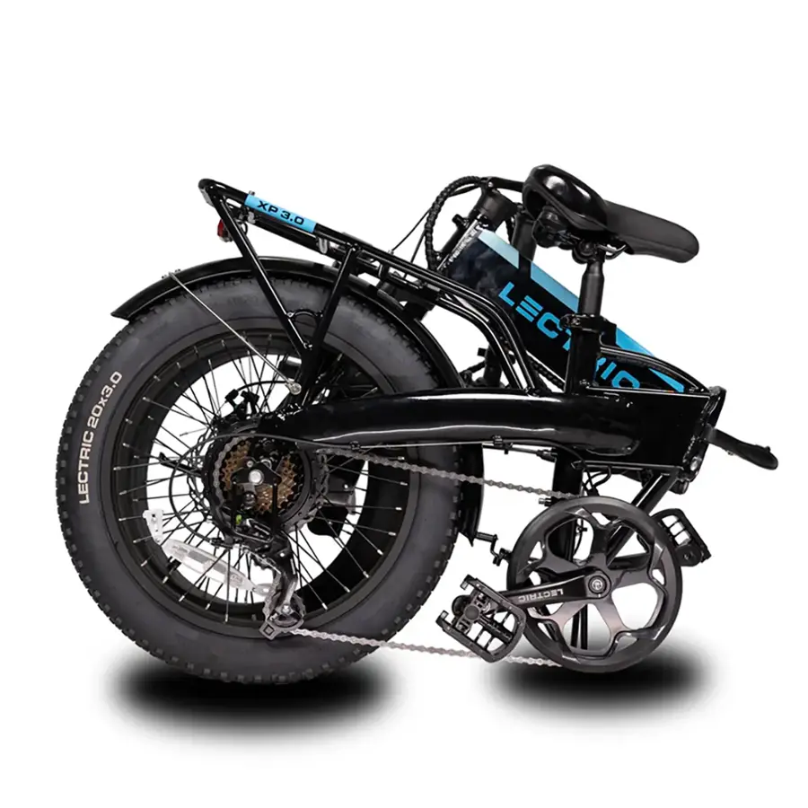 The text on the image reads "XP3.0 XP 3.0 O.ExOS LECTRIC LEC ID LECTRIC." This text is likely related to the electric bike, possibly indicating its model or features.
