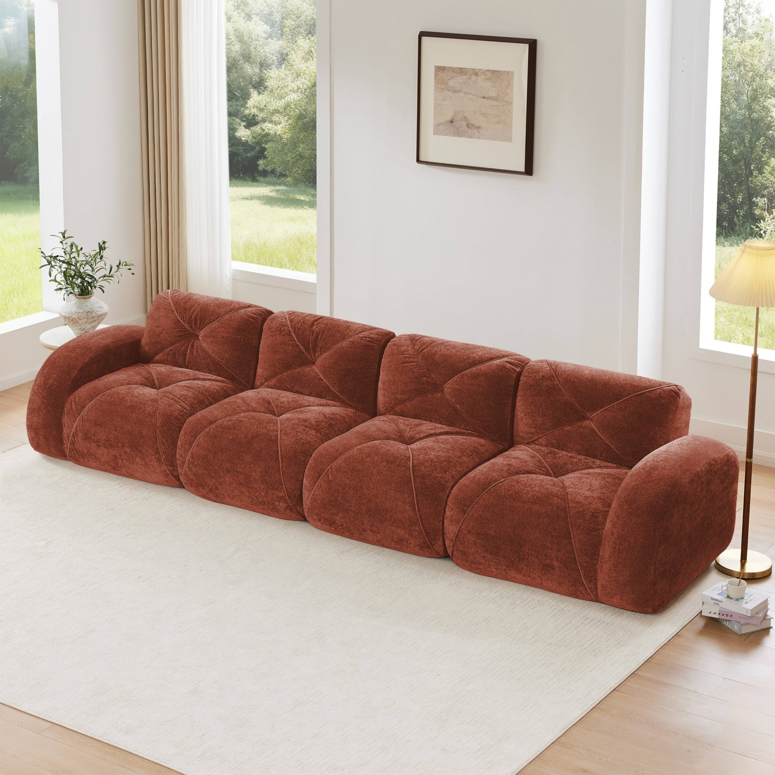 Alt View 3. Boyel Living - 140in Velvet Tufted Sofa 32D High Density Sponge Ergonomic Anti Slip No Assembly Living Room Theater Red - Red.