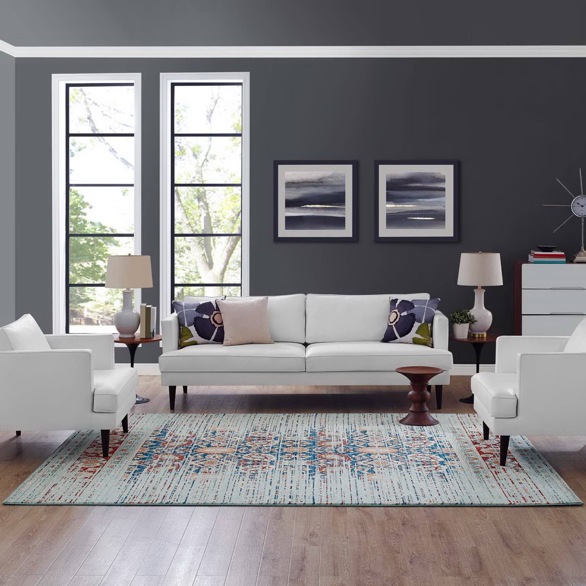 Front. Modway - Naria Distressed Vintage Medallion Area Rug - Multicolored.