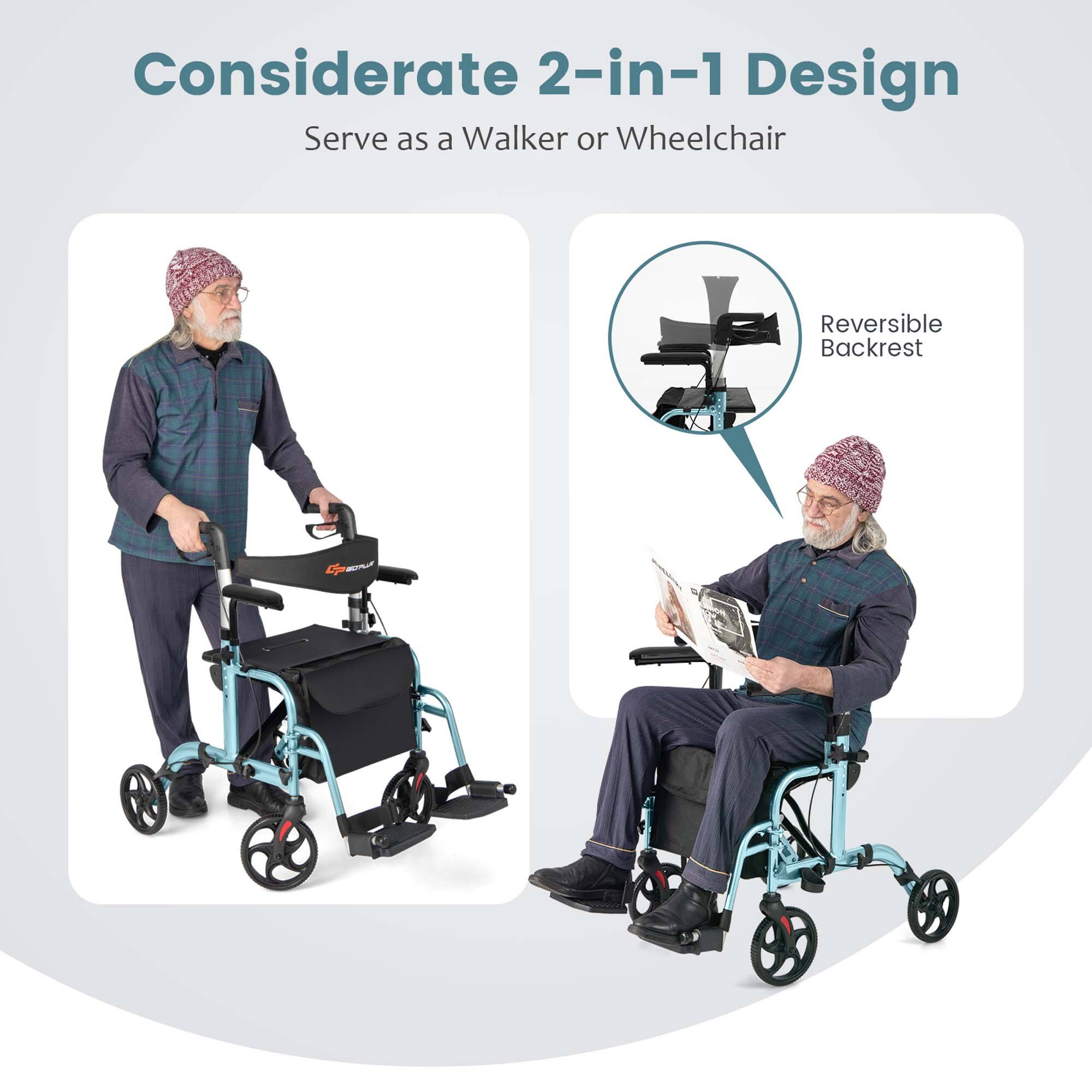 Considerate 2-in-1 Design
Serve as a Walker or Wheelchair
Reversible Backrest
