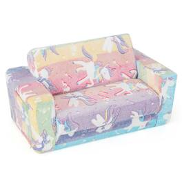 Pefilos - 2-in-1 Flip Out Kids Sofa Chair with Detachable Flannel Fabric Cover and Glowing Patterns-Color, Kids Couch for Kids - Pink