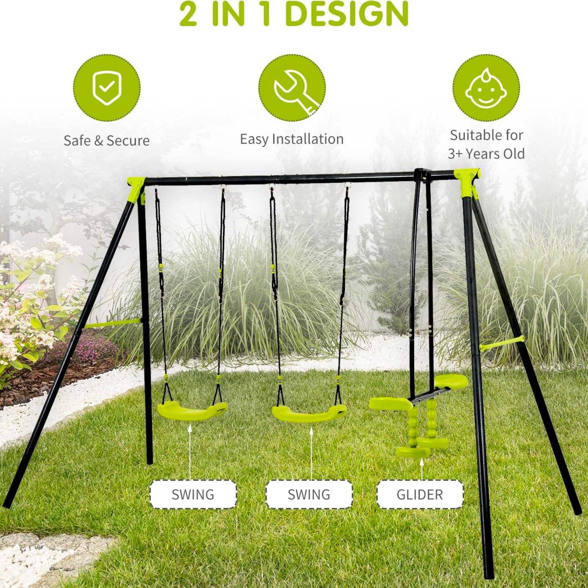 ELEMENT ACE - Triple Seat Children's Outdoor Metal Swing Set for Playground with 3 Seats - Durable Steel Frame
