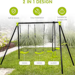 ELEMENT ACE - Triple Seat Children's Outdoor Metal Swing Set for Playground with 3 Seats - Durable Steel Frame