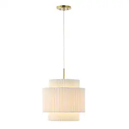 Jonathan Y - Boden 14.5" 1-Light Vintage Mid-Century Iron LED Pendant with Pleated Shade, /White - Brass Gold