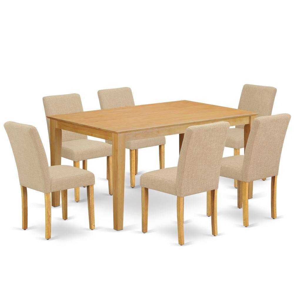 Alt View 2. FurniFact - Solid Wood Dining Table Set for 6, Kitchen Table and Chairs in Oak - Brown.