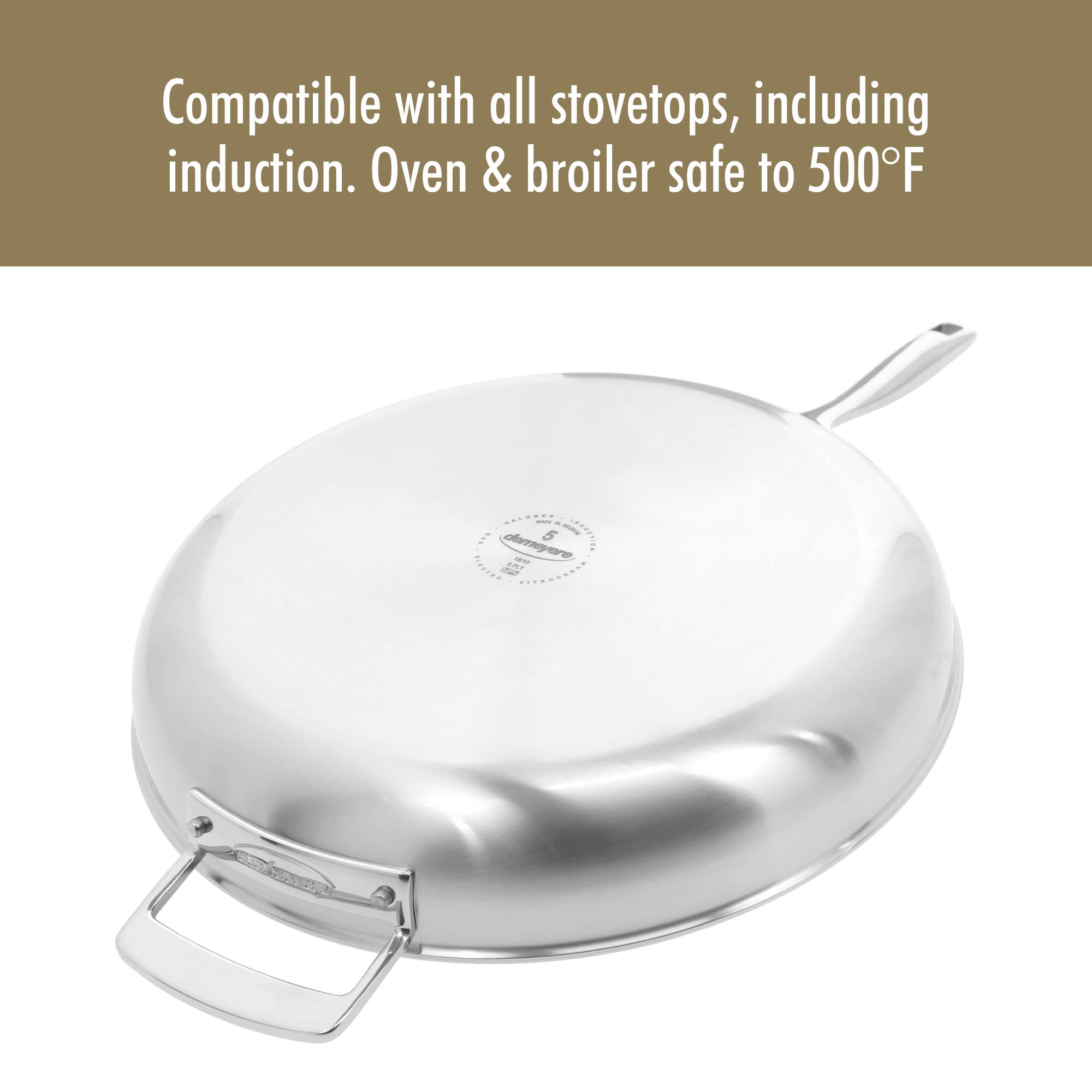 Compatible with all stovetops, including induction. Oven & broiler safe to 500°F