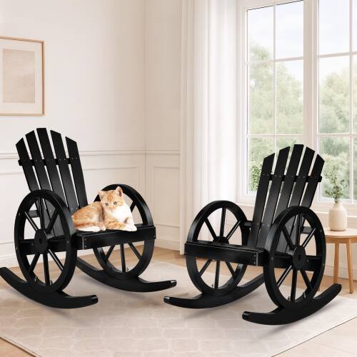 Alt View 10. Winado - 1PC 23.5inch Wooden Wagon Rocking Adirondack Chair with High Back, Slatted Seat, Wheel Armrestfor Indoor Outdoor Garden - Black.